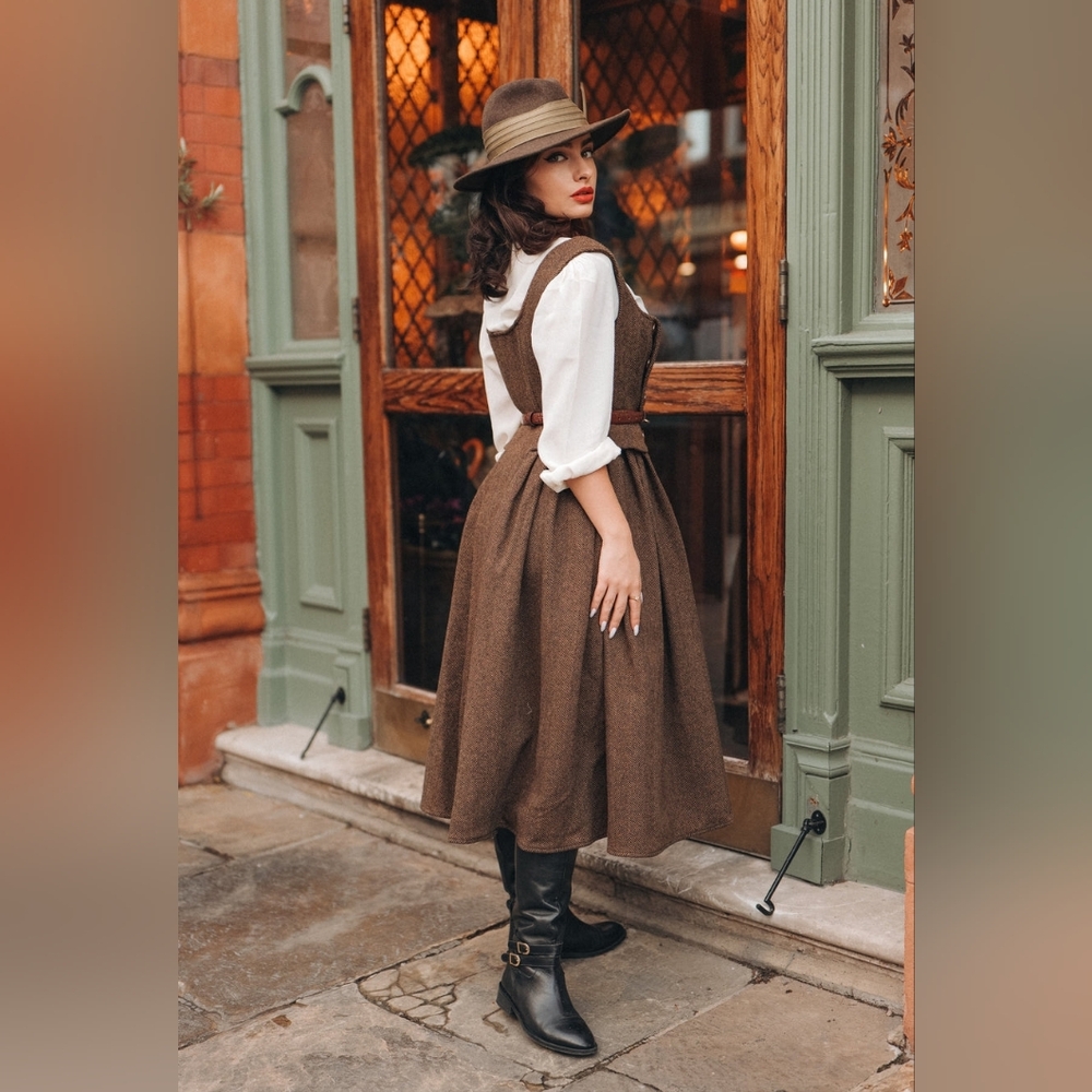 Emma 33 - Brown Wool Midi Dress - Picture 2 of 14